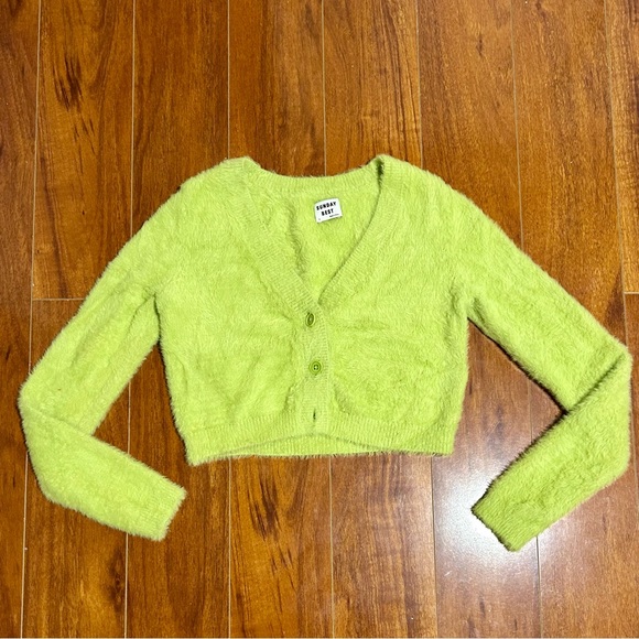 Aritzia Sweaters - Aritzia Sunday Best Green Shaggy Cropped Cardigan